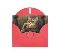 WZYWHJ Biglietto di auguri rosso per le vacanze, 15,2 x 10,2 cm, con busta, per Natale, compleanno, San Valentino, invito a feste, con stampa di un gatto pizza, giocoso