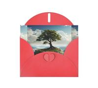 WZYWHJ Biglietto di auguri rosso per le vacanze, 15,2 x 10,2 cm, con busta, per Natale, compleanno, San Valentino, invito a feste, piccolo albero sulla montagna stampato