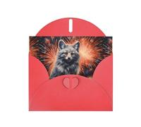 WZYWHJ Biglietto di auguri rosso per le vacanze, 15,2 x 10,2 cm, con busta, per Natale, compleanno, San Valentino, invito a festa, volpe argentata sotto fuochi d'artificio stampato