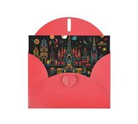 WZYWHJ Biglietto di auguri rosso per le vacanze, 15,2 x 10,2 cm, con busta, per Natale, compleanno, San Valentino, invito per feste, castello e cielo stellato di notte