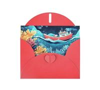 WZYWHJ Biglietto di auguri rosso per le vacanze, 15,2 x 10,2 cm, con busta, per Natale, compleanno, San Valentino, invito per feste, illustrazione di navi