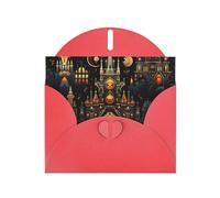 WZYWHJ Biglietto di auguri rosso per le vacanze, 15,2 x 10,2 cm, con busta, per Natale, compleanno, San Valentino, invito per feste, castello di notte