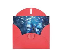 WZYWHJ Biglietto di auguri rosso per le vacanze, 15,2 x 10,2 cm, con busta, per Natale, compleanno, San Valentino, invito a una festa, farfalla blu nell'acqua stampata