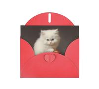 WZYWHJ Biglietto di auguri rosso per le vacanze, 15,2 x 10,2 cm, con busta, per Natale, compleanno, San Valentino, invito a feste, piccolo gatto bianco che mangia mela stampato