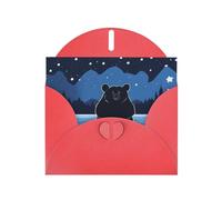 WZYWHJ Biglietto di auguri rosso per le vacanze, 15,2 x 10,2 cm, con busta, per Natale, compleanno, San Valentino, invito a festa con orso che fa il bagno sotto le stelle