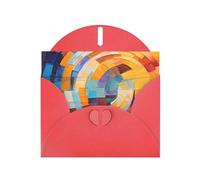 WZYWHJ Biglietto di auguri rosso per le vacanze, 15,2 x 10,2 cm, con busta, per Natale, compleanno, San Valentino, invito a feste, immagine colorata con cerchi