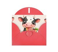 WZYWHJ Biglietto di auguri rosso per Natale, compleanno, anniversario e altro ancora, immagine di una piccola mucca che mangia anguria