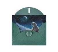 WZYWHJ Biglietto di auguri verde scuro per le vacanze, 15,2 x 10,2 cm, con busta, per Natale, compleanno, San Valentino, invito a feste, orso polare che guarda le stelle stampato