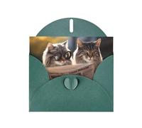 WZYWHJ Biglietto di auguri verde scuro per le vacanze, 15,2 x 10,2 cm, con busta, per Natale, compleanno, San Valentino, invito alla festa, coppia di gatti stampati