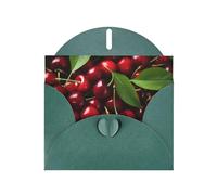 WZYWHJ Biglietto di auguri verde scuro per le vacanze, 15,2 x 10,2 cm, con busta, per Natale, compleanno, San Valentino, inviti a feste, grandi ciliegie stampate