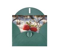 WZYWHJ Biglietto di auguri verde scuro per le vacanze, 15,2 x 10,2 cm, con busta, per Natale, compleanno, San Valentino, invito a feste, piccole fragole sulla neve stampato