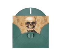 WZYWHJ Biglietto di auguri verde scuro per le vacanze, 15,2 x 10,2 cm, con busta, per Natale, compleanno, San Valentino, invito a feste, con teschio, esperimento con stampa medica