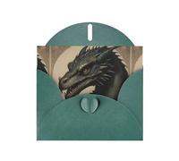 WZYWHJ Biglietto di auguri verde scuro per le vacanze, 15,2 x 10,2 cm, con busta, per Natale, compleanno, San Valentino, inviti a feste, stampe gotiche con drago