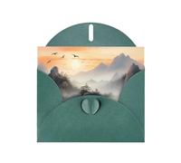 WZYWHJ Biglietto di auguri verde scuro per le vacanze, 15,2 x 10,2 cm, con busta, per Natale, compleanno, San Valentino, inviti a feste, uccelli che volano con stampe illustrative