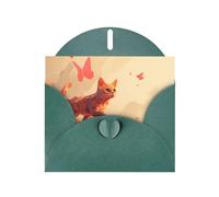 WZYWHJ Biglietto di auguri verde scuro per le vacanze, 15,2 x 10,2 cm, con busta, per Natale, compleanno, San Valentino, invito a feste, motivo gatto che insegue farfalla