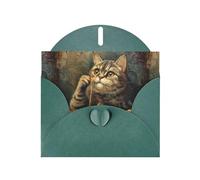 WZYWHJ Biglietto di auguri verde scuro per le vacanze, 15,2 x 10,2 cm, con busta, per Natale, compleanno, San Valentino, invito a feste, con stampa di un gatto pizza, giocoso