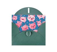 WZYWHJ Biglietto di auguri verde scuro per le vacanze, 15,2 x 10,2 cm, con busta, per Natale, compleanno, San Valentino, inviti a feste, con stampa di maiale rosa