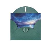 WZYWHJ Biglietto di auguri verde scuro per le vacanze, 15,2 x 10,2 cm, con busta, per Natale, compleanno, San Valentino, invito a feste a tarda notte con immagine costiera