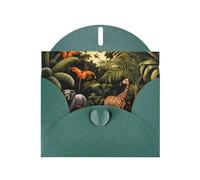 WZYWHJ Biglietto di auguri verde scuro per le vacanze, 15,2 x 10,2 cm, con busta, per Natale, compleanno, San Valentino, inviti a feste, stampa con animali nella foresta pluviale