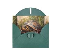 WZYWHJ Biglietto di auguri verde scuro per le vacanze, 15,2 x 10,2 cm, con busta, per Natale, compleanno, San Valentino, invito a una festa La tartaruga che striscia nella palude stampato