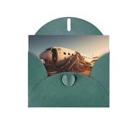 WZYWHJ Biglietto di auguri verde scuro per le vacanze, 15,2 x 10,2 cm, con busta, per Natale, compleanno, San Valentino, invito alla festa con aereo in crash