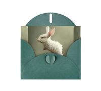 WZYWHJ Biglietto di auguri verde scuro per le vacanze, 15,2 x 10,2 cm, con busta, per Natale, compleanno, San Valentino, invito alla festa, piccolo coniglio bianco su fiori stampati