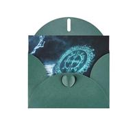 WZYWHJ Biglietto di auguri verde scuro per le vacanze, 15,2 x 10,2 cm, con busta, per Natale, compleanno, San Valentino, invito a feste, blu misterioso simbolo stampe