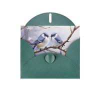 WZYWHJ Biglietto di auguri verde scuro per le vacanze, 15,2 x 10,2 cm, con busta, per Natale, compleanno, San Valentino, invito a una festa con uccello rivolto verso l'altro stampato