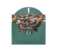WZYWHJ Biglietto di auguri verde scuro per le vacanze, 15,2 x 10,2 cm, con busta, per Natale, compleanno, San Valentino, invito a feste, serpente su pietre colorate stampato