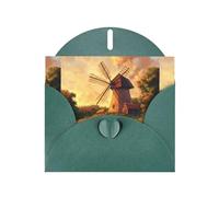WZYWHJ Biglietto di auguri verde scuro per le vacanze, 15,2 x 10,2 cm, con busta, per Natale, compleanno, San Valentino, invito a una festa Il mulino a vento sulla prateria stampato