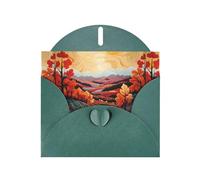 WZYWHJ Biglietto di auguri verde scuro per le vacanze, 15,2 x 10,2 cm, con busta, per Natale, compleanno, San Valentino, inviti per feste, foglie d'acero e colline stampate