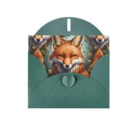 WZYWHJ Biglietto di auguri verde scuro per le vacanze, 15,2 x 10,2 cm, con busta, per Natale, compleanno, San Valentino, inviti a feste, stampe con volpe gialla