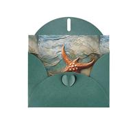 WZYWHJ Biglietto di auguri verde scuro per le vacanze, 15,2 x 10,2 cm, con busta, per Natale, compleanno, San Valentino, invito a feste, stella marina nella sabbia stampata