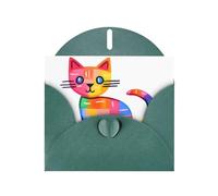 WZYWHJ Biglietto di auguri verde scuro per le vacanze, 15,2 x 10,2 cm, con busta, per Natale, compleanno, San Valentino, invito alla festa, stampa colorata con gatto quadrato