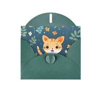 WZYWHJ Biglietto di auguri verde scuro per le vacanze, 15,2 x 10,2 cm, con busta, per Natale, compleanno, San Valentino, invito alla festa, simpatico gattino stampato