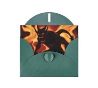 WZYWHJ Biglietto di auguri verde scuro per le vacanze, 15,2 x 10,2 cm, con busta, per Natale, compleanno, San Valentino, invito a feste con immagine di demone con fiamme
