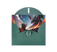 WZYWHJ Biglietto di auguri verde scuro per le vacanze, 15,2 x 10,2 cm, con busta, per Natale, compleanno, San Valentino, invito a feste, immagine con doppia battaglia di draghi