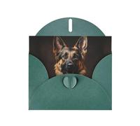 WZYWHJ Biglietto di auguri verde scuro per le vacanze, 15,2 x 10,2 cm, con busta, per Natale, compleanno, San Valentino, invito per feste, fedele pastore tedesco stampato