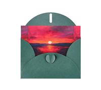 WZYWHJ Biglietto di auguri verde scuro per le vacanze, 15,2 x 10,2 cm, con busta, per Natale, compleanno, San Valentino, invito a una festa con stampa del tramonto infuocato