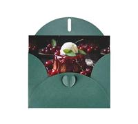 WZYWHJ Biglietto di auguri verde scuro per le vacanze, 15,2 x 10,2 cm, con busta, per Natale, compleanno, San Valentino, invito alle feste, budino di ciliegie dolci stampato