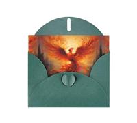 WZYWHJ Biglietto di auguri verde scuro per le vacanze, 15,2 x 10,2 cm, con busta, per Natale, compleanno, San Valentino, invito alla festa The Phoenix Reborn in Fire stampato