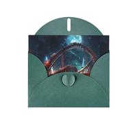 WZYWHJ Biglietto di auguri verde scuro per le vacanze, 15,2 x 10,2 cm, con busta, per Natale, compleanno, San Valentino, invito a feste, montagne russe stellate stampate