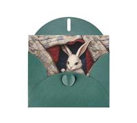 WZYWHJ Biglietto di auguri verde scuro per le vacanze, 15,2 x 10,2 cm, con busta, per Natale, compleanno, San Valentino, invito alla festa, piccolo coniglio bianco nella trapunta, stampato