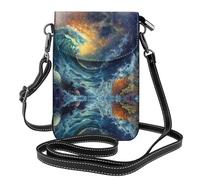 WZYWHJ Borsa a tracolla in pelle con illustrazione di onde per telefono, regalo versatile per donne, passeggiate, campeggio, shopping e viaggi