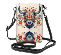 WZYWHJ Borsa a tracolla in pelle con immagine di testa di mucca e fiori, regalo versatile per donne, passeggiate, campeggio, shopping e viaggi
