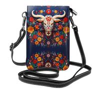WZYWHJ Borsa a tracolla in pelle con motivo testa di toro e fiori, regalo versatile per donne, passeggiate, campeggio, shopping e viaggi