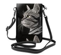 WZYWHJ Borsa a tracolla per telefono in pelle con motivo a testa di gatto con diamanti, regalo versatile per donne, passeggiate, campeggio, shopping e viaggi
