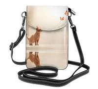 WZYWHJ Borsa a tracolla per telefono in pelle con motivo gatto guardando farfalla - Regalo versatile per le donne che camminano, campeggio, shopping e viaggi