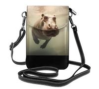 WZYWHJ Borsa a tracolla per telefono in pelle da donna con motivo ippopotamo con tracolla regolabile