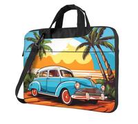 WZYWHJ Borsa per computer portatile con stampa di auto sotto alberi di cocco, con interno morbido, tasche multiple, ideale per uomini, viaggi e affari, Nero, 14 inch